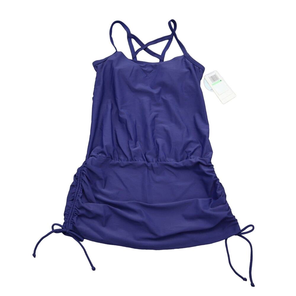 Sol Collective Swimsuit Womens 8 Blue Tankini Swimdress Convertible Build in Bra